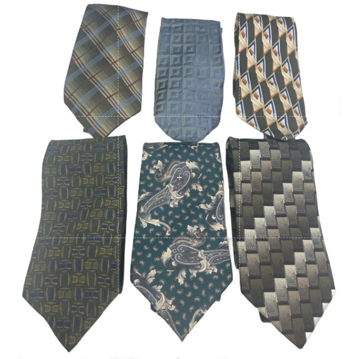 Lot of 6 Gold Brown Green Striped Plaid Vintage and Modern Mens Neck Ties