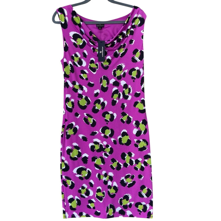NWT New Worthington Womens Medium Cowl Neck Lined Leopard Print Sheath Dress