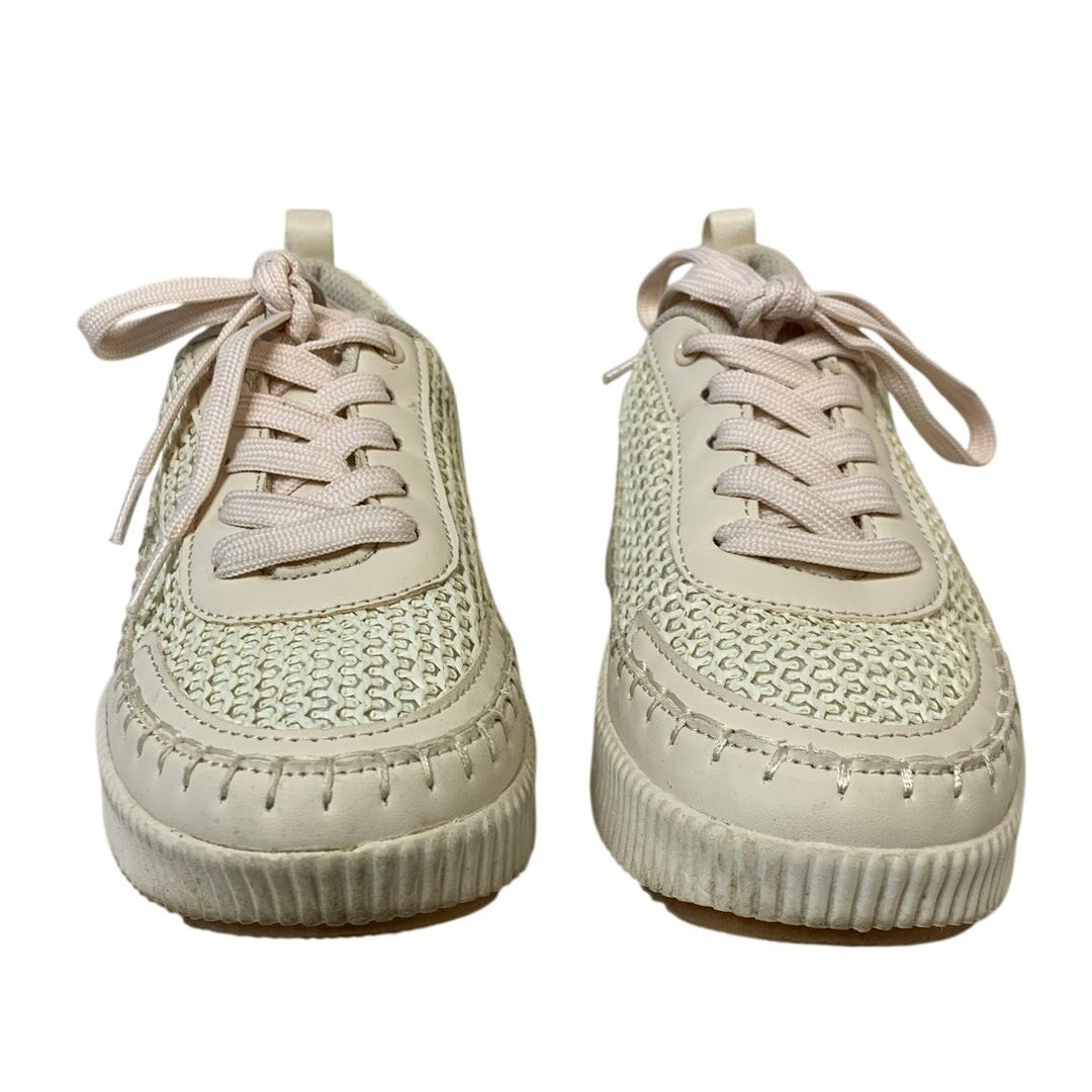 Lucky Step Womens Size 7 Beige 1.5" Heel Sneakers Lace Up Knit Casual Shoes