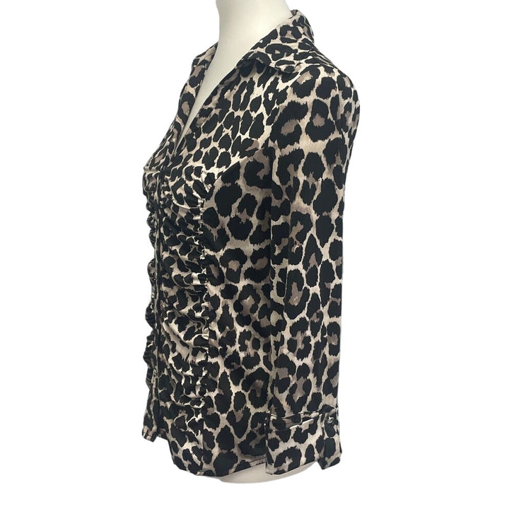 INC Womens Medium Button Front Long Tabbed Sleeve Leopard Print Blouse