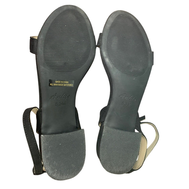 Ankis Womens 8.5 Black Faux Suede Open Toe Adjustable Ankle Strap Heeled Sandals