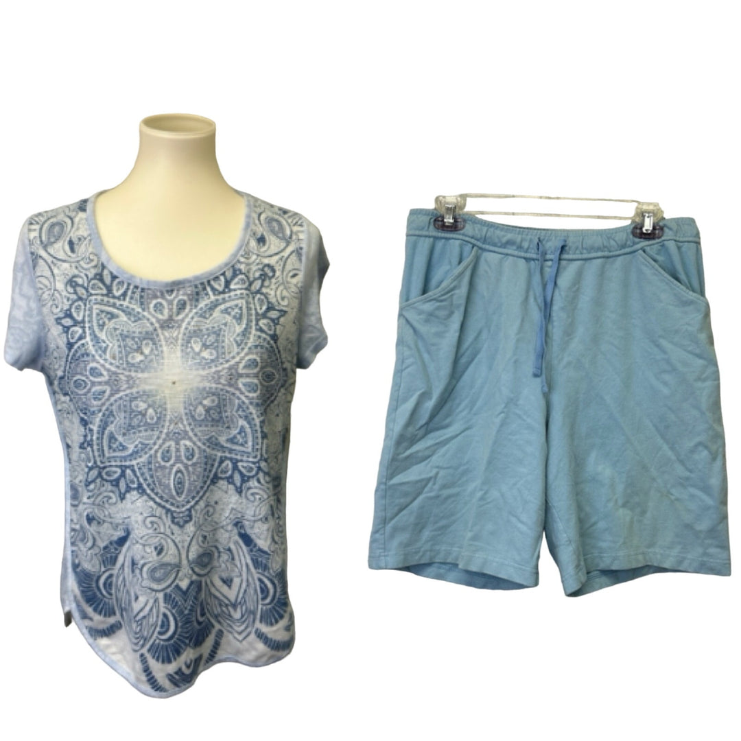 Faded Glory Basic Editions Womens Medium Sparkle Tee Elastic Drawstring Shorts