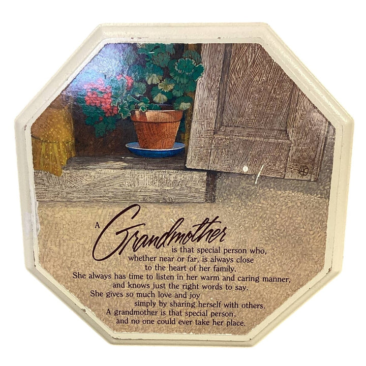 Vintage 1988 Hallmark Hexagon Grandmother Wooden Flower Poem Plaque Wall Artwork