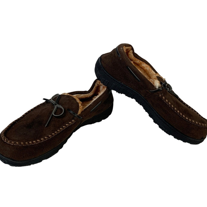 Mixin Mens 9.5 Brown Slippers Round Toe Lined Memory Foam Slip On House Shoes