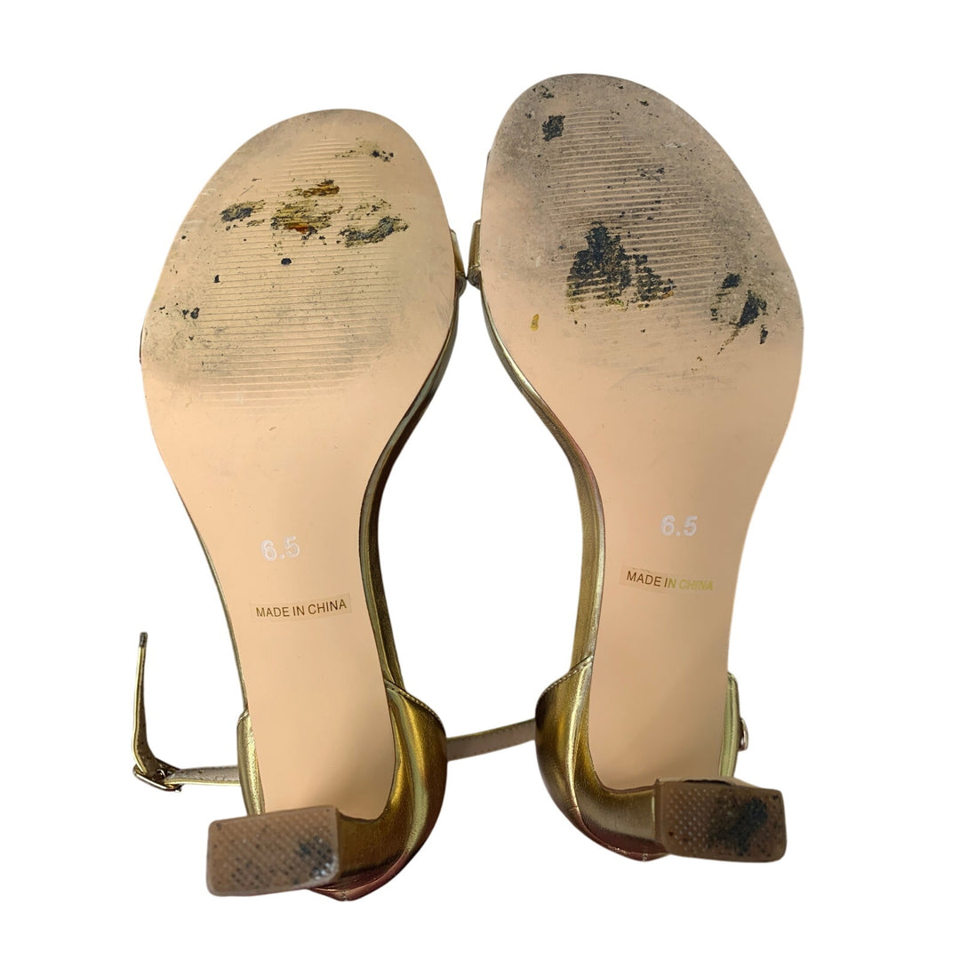 Teaieui Womens Size 6.5 Shiny Gold 3" Heel Open Toe Ankle Strap Sandal Shoes