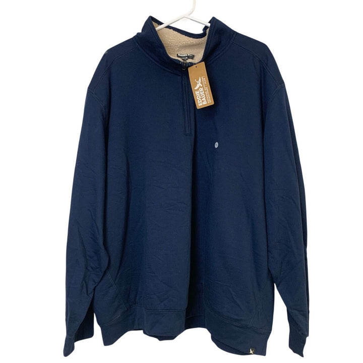 New Eddie Bauer Mens Navy Blue 3/4 Zip Camp Fleece Faux Shearling Jacket Coat