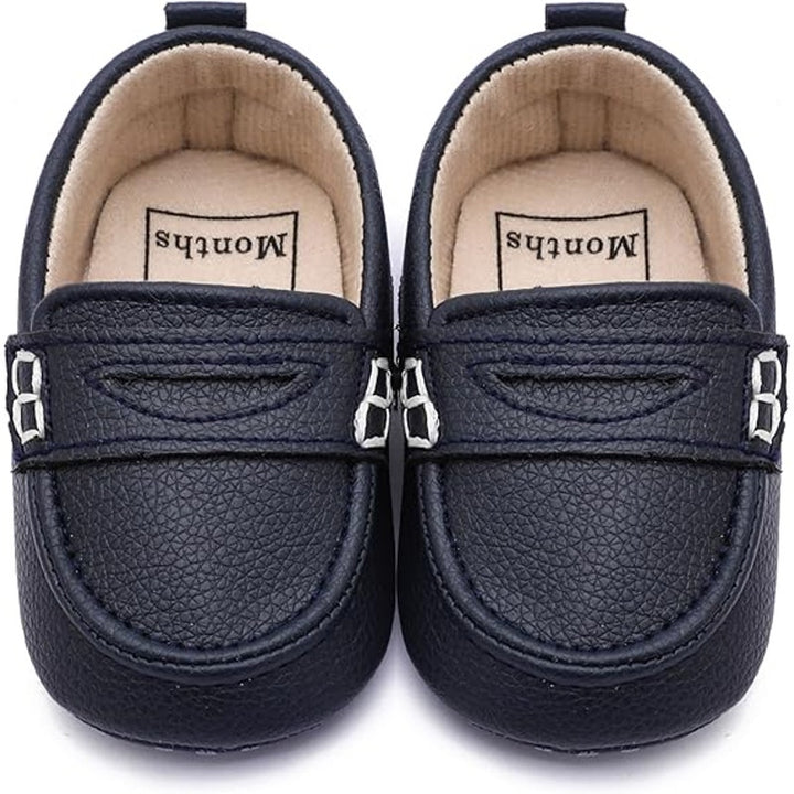 Moceen Baby Boys 12 -18 Months Navy Loafers Soft Sole PU Leather Moccasins Shoes
