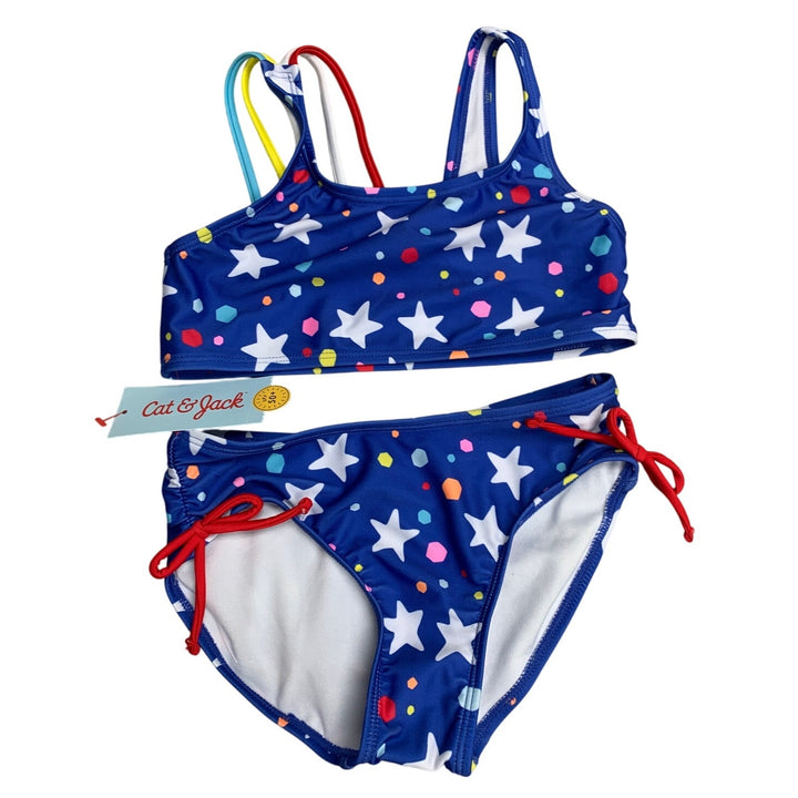 New Cat &amp; Jack Girls XS (4/5) UPF 50+ Polka Dot Stars Bikini 2PC Swimsuit