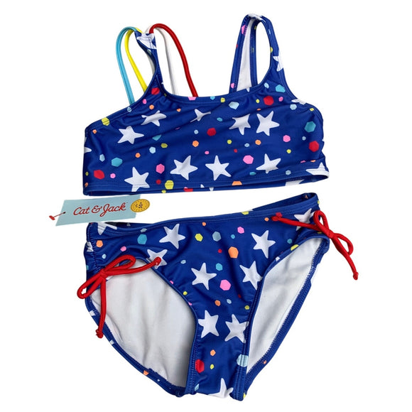 New Cat & Jack Girls XS (4/5) UPF 50+ Polka Dot Stars Bikini 2PC Swimsuit
