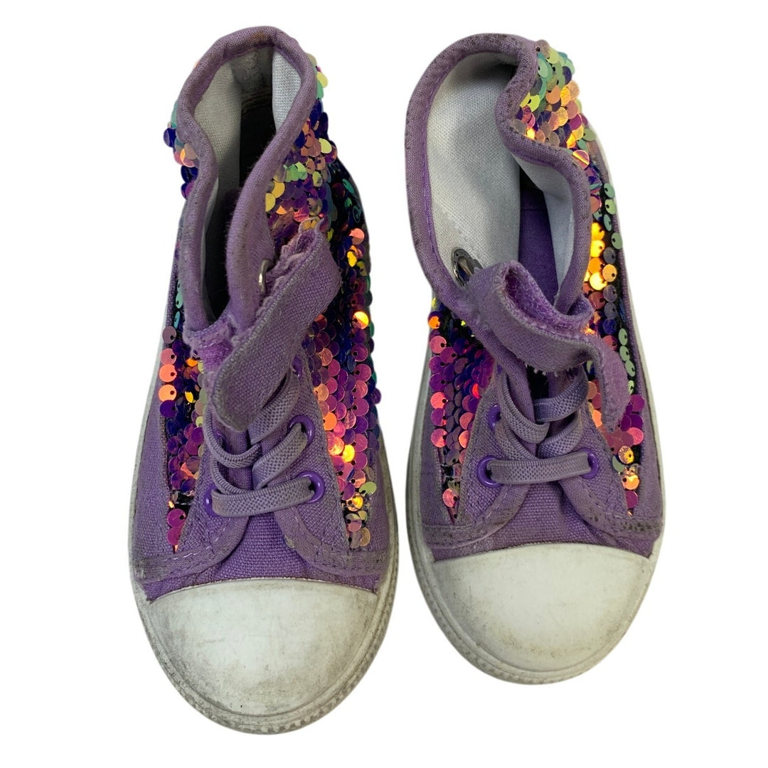 K KomForme Toddler Girls 9 Rainbow Sequin Sneaker Laced High Top Round Toe Shoes