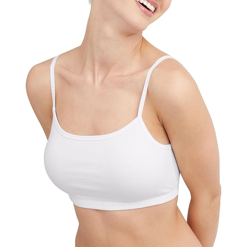 New 3 Pack Hanes Womens Medium White Cotton String Bralettes Sports Bras