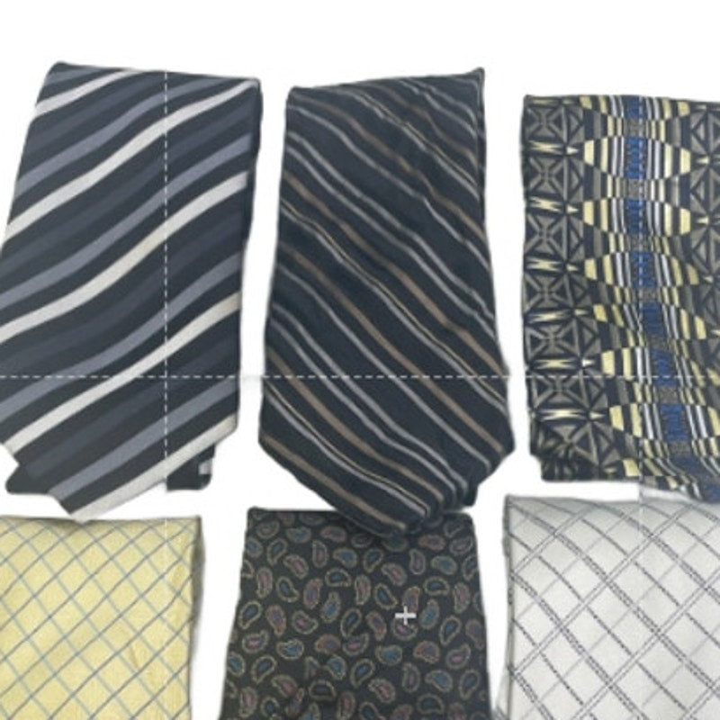 Lot of 6 Silver Yellow Black Striped Plaid Vintage and Modern Mens Neck Ties