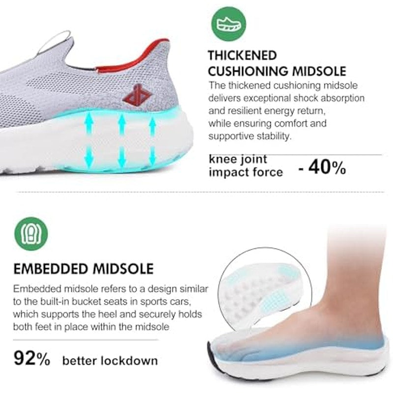 Jackshibo Mens Size 12 Gray Slip On Wide Toe Box Arch Support Athletic Shoes