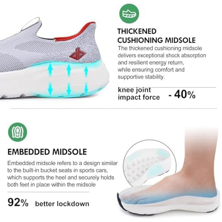 Jackshibo Mens Size 12 Gray Slip On Wide Toe Box Arch Support Athletic Shoes