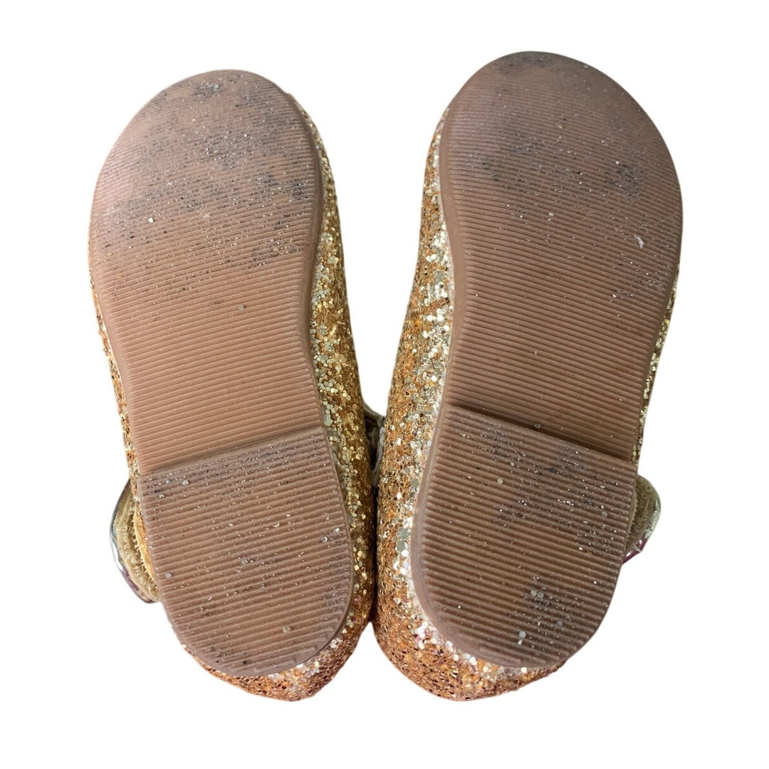 Thee Bron Toddler Girls Size 7 Gold Sequin Hook Loop Mary Jane Dress Up Shoes