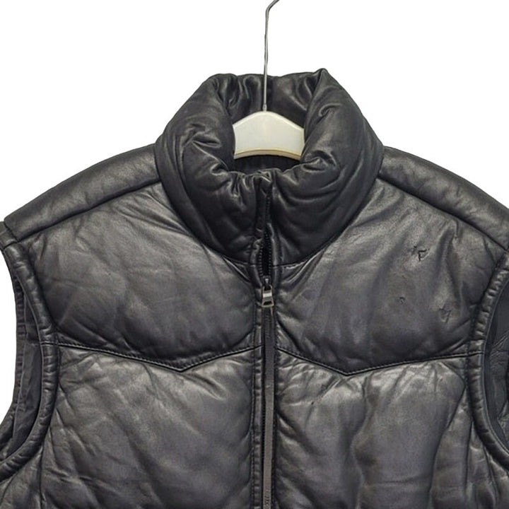 AX Armani Exchange Mens Medium Black Genuine Leather Zip Up Puffer Vest