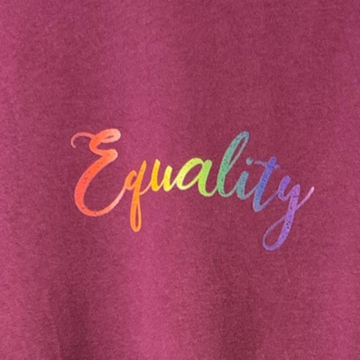 Upcycled Hand Printed Mens Medium Equality Rainbow Pride Magenta Sweatshirt