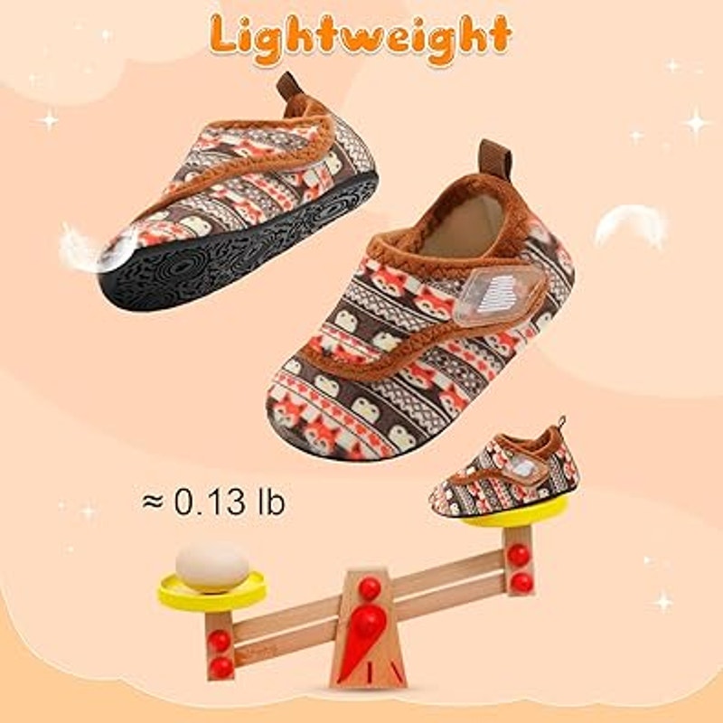 New Barerun Toddler Boys 6-6.5 SlippersFuzzy Latch &amp; Hook Close Non Slip Shoes