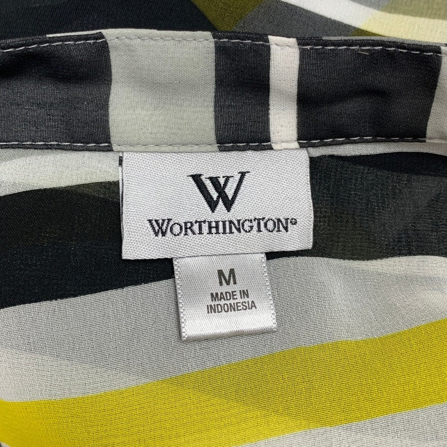 Worthington Womens Medium Polyester Long Sleeve Sheer Striped Button Up Shirt