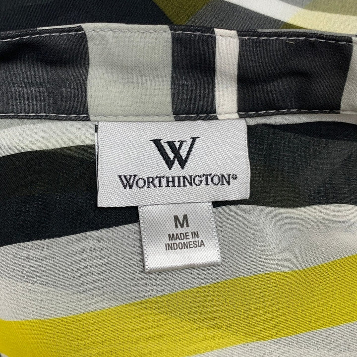 Worthington Womens Medium Polyester Long Sleeve Sheer Striped Button Up Shirt
