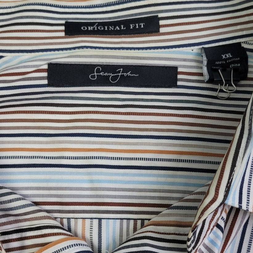 Sean John Mens 2XL Striped Original Fit 100% Cotton Long Sleeve Button Up Shirt