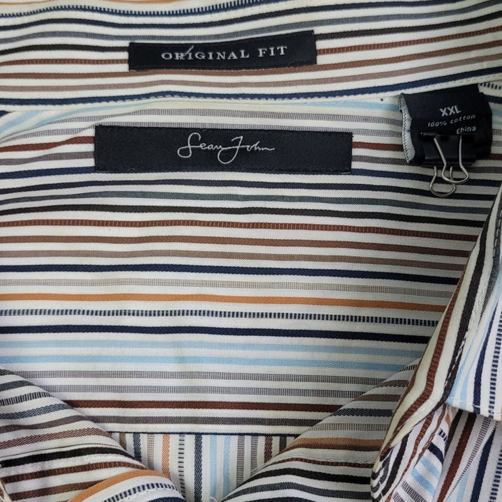 Sean John Mens 2XL Striped Original Fit 100% Cotton Long Sleeve Button Up Shirt