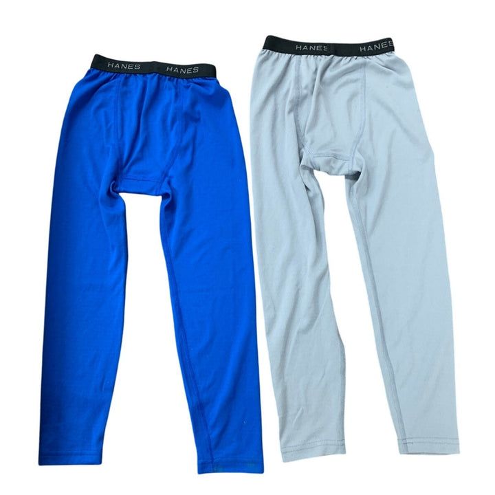 2 New Hanes Boys Small Blue Gray 100% Polyester Elastic Waist Long Underwear