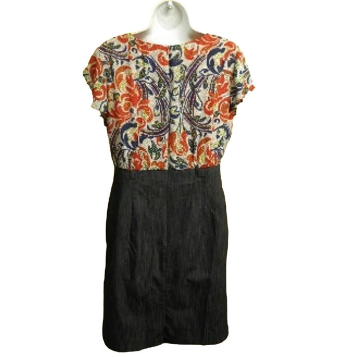 Alyx Womens Size 12 Paisley Print Flutter Sleeve Denim A-Line Knee Length Dress