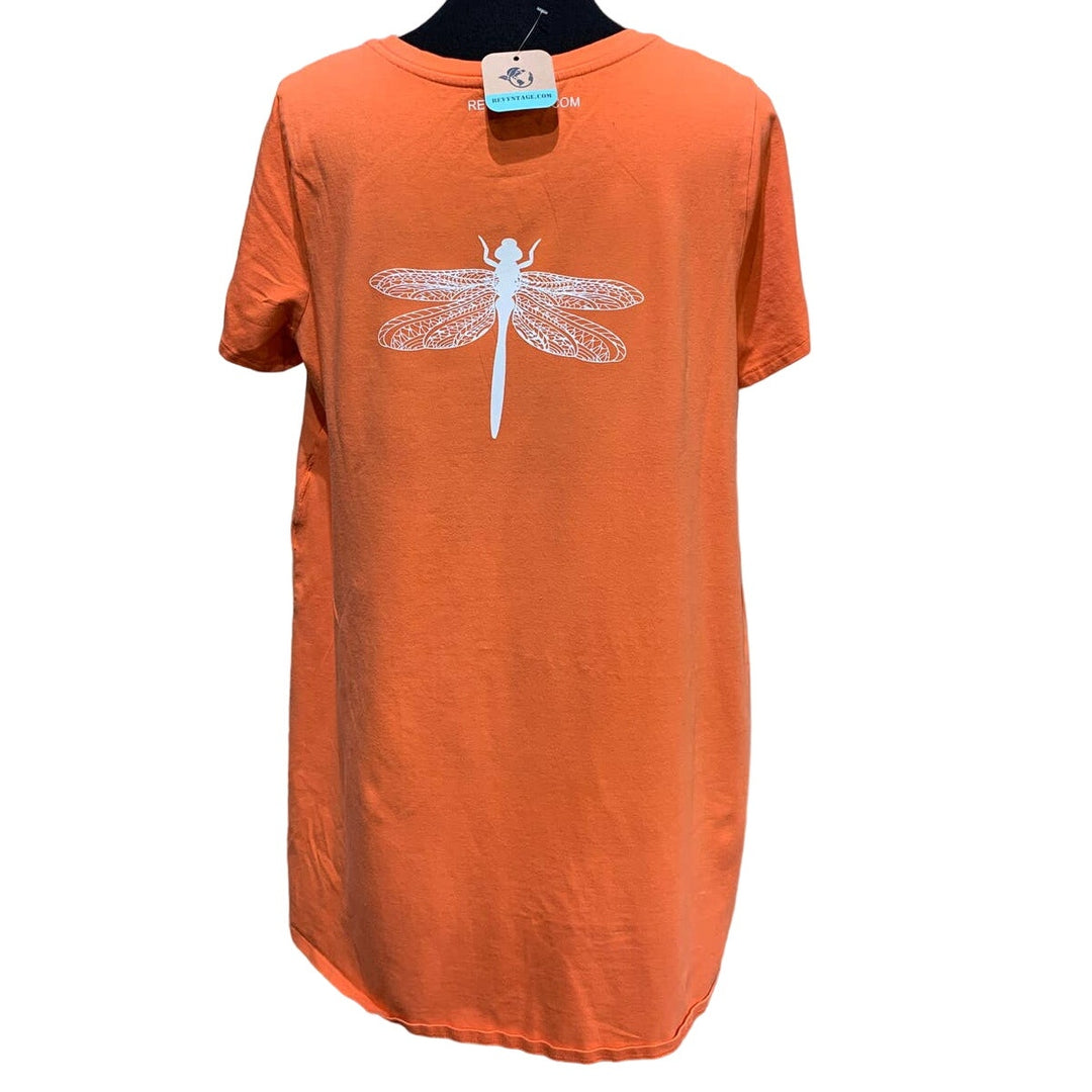 Hand Printed Upcycled 14W Saving the Planet Dragonfly Superpower Tee Shirt Dress