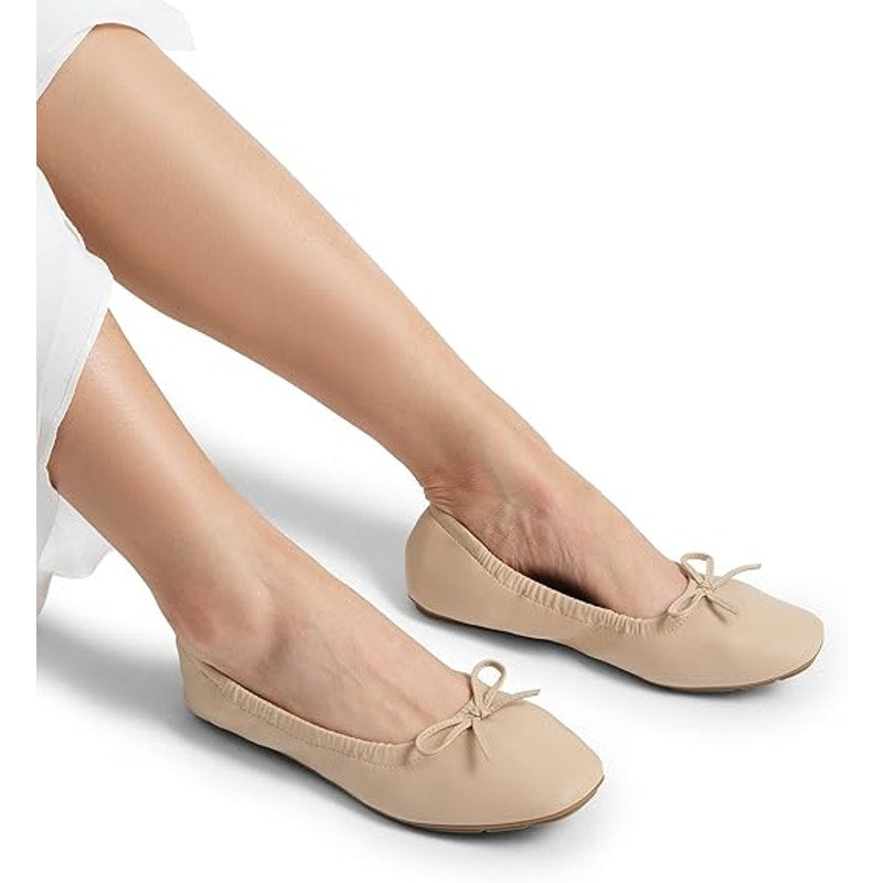 New Dream Pairs Womens 7.5 Nude Tan Foldable Square Toe Ballet Flats Shoes w Bag