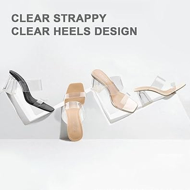 Bctex Coll Womens Clear Plastic 3.5" Chunky Heel Open Toe Off White Sandal Shoes