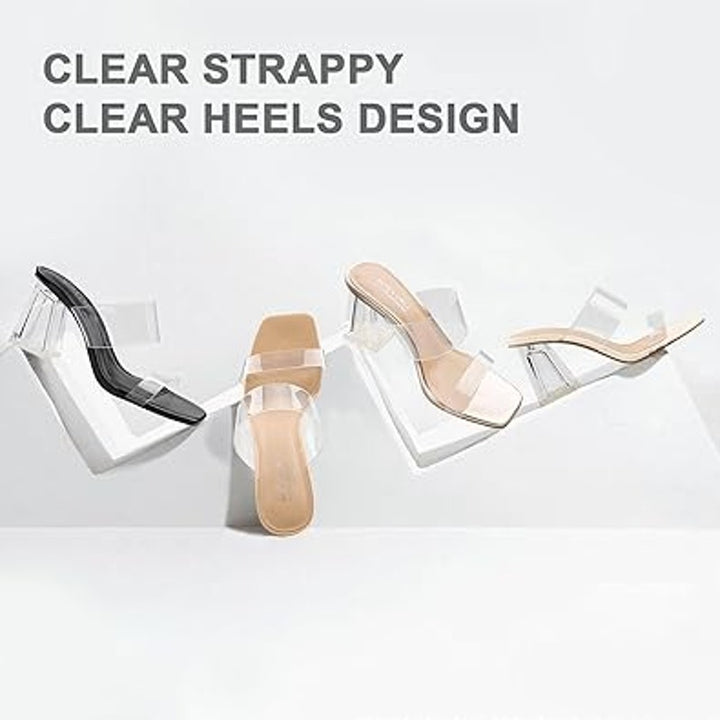 Bctex Coll Womens Clear Plastic 3.5" Chunky Heel Open Toe Off White Sandal Shoes