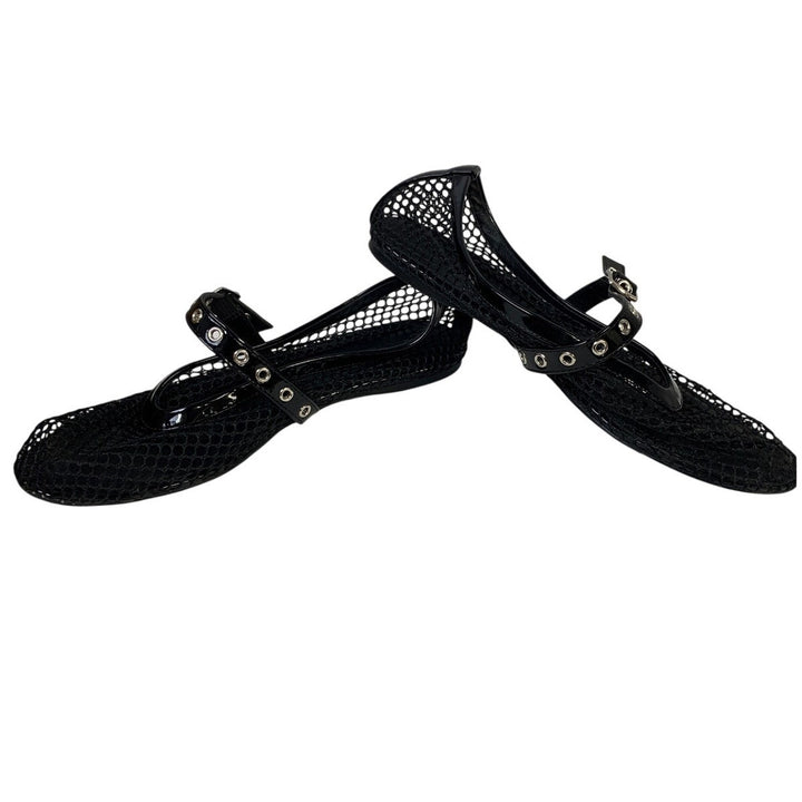 Coutgo Womens Size 9.5 Black Mary Jane Ballet Flats Closed Round Toe Mesh Shoes