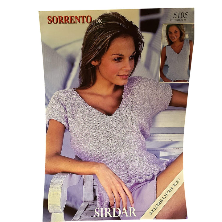 New Sirdar 5105 Sorrento Short Sleeve Sweater Knitting Pattern w Larger Sizes