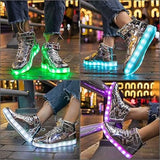 New Hot Dingding Women 11.5 Silver Rechargeable Light Up High Top Sneaker Shoes