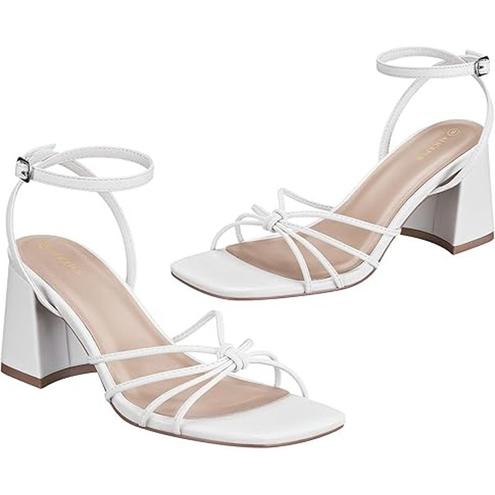 Alice Pub Womens Size 8 White Strappy Open Toe Short Chunky Heels Wedding Shoes