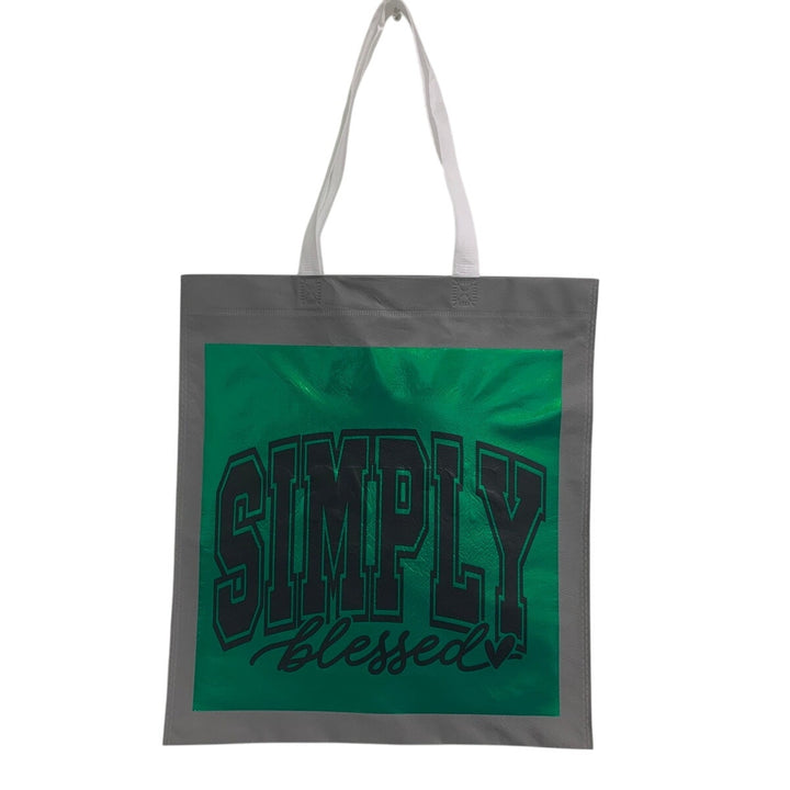 New Upcycled Hand Printed Simply Blessed Bible Shopper Tote Bag