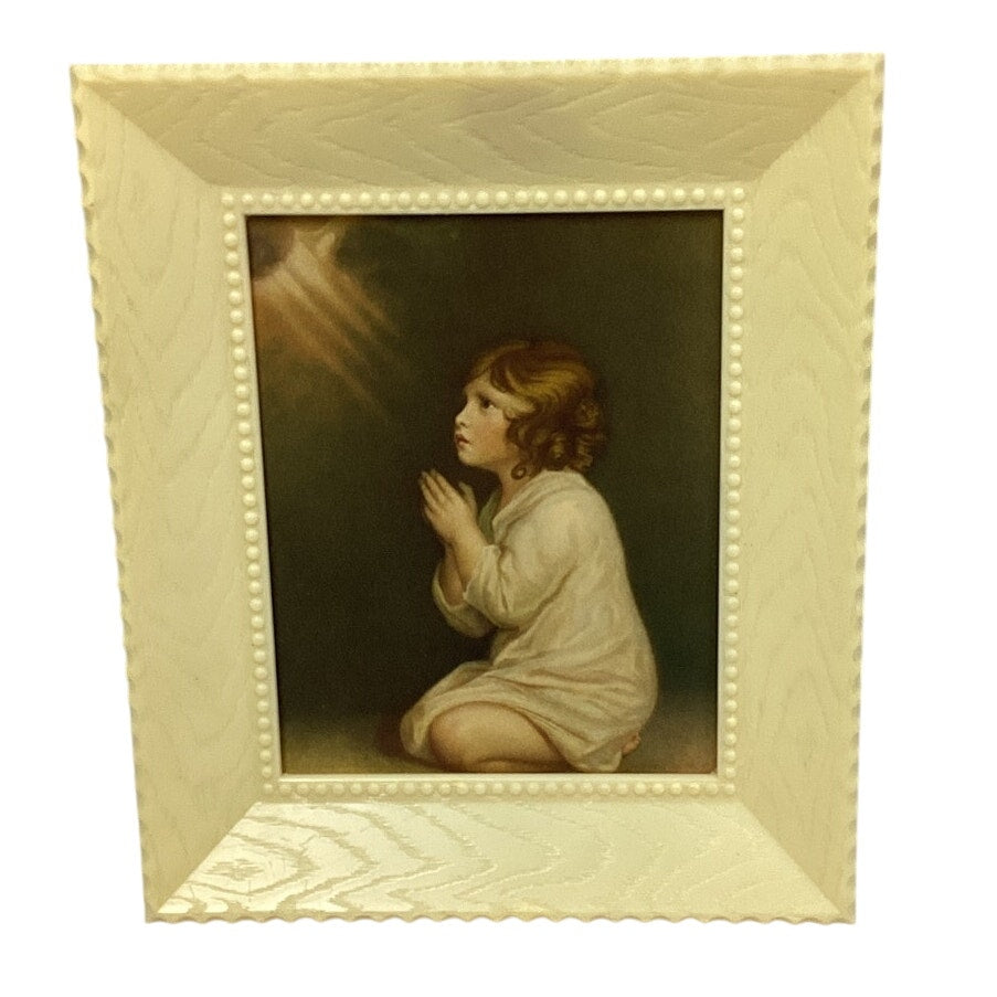 Vintage 1960s Girl Praying to Holy Spirit 7" by 6" Print in Plastic Frame