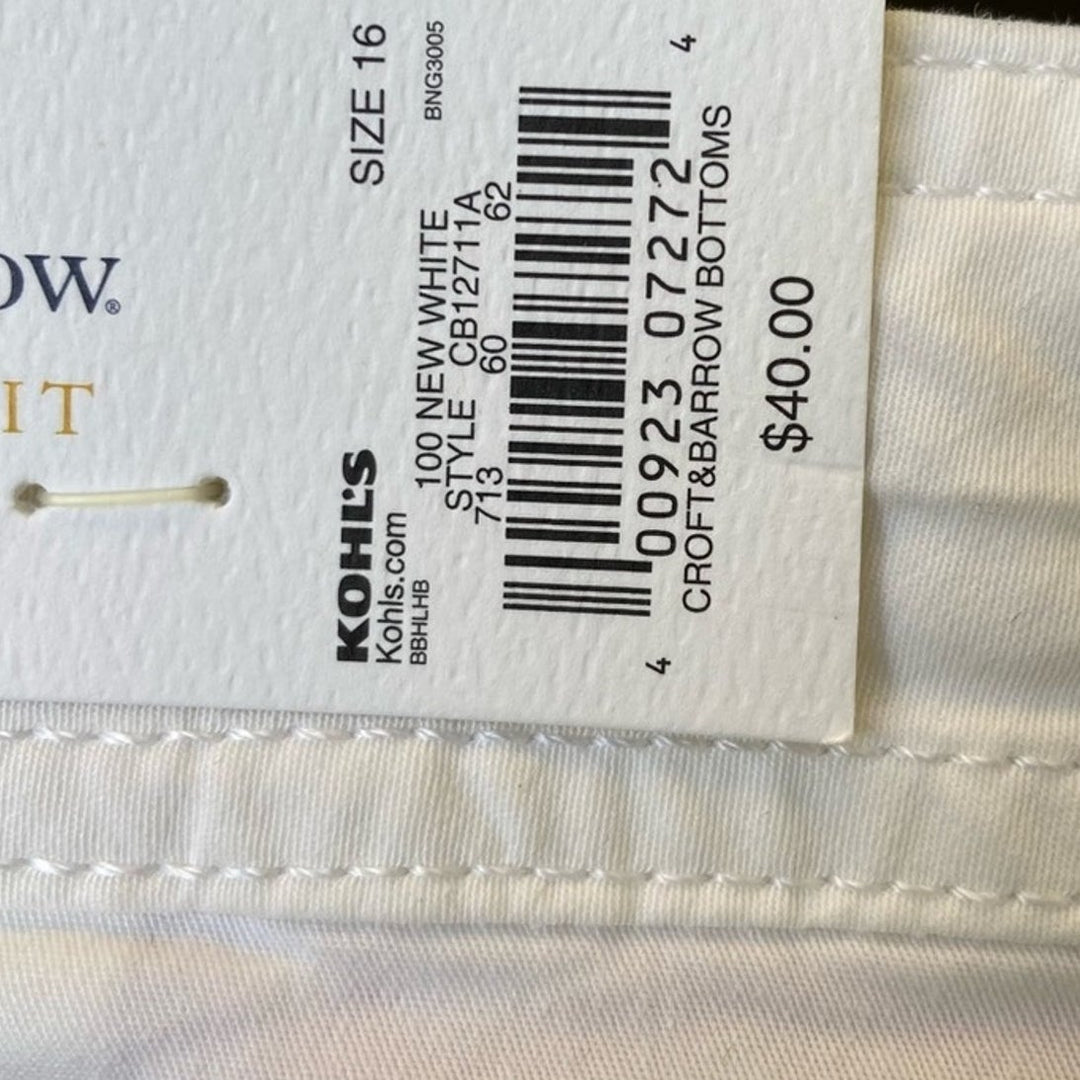 NWT New Croft &amp; Barrow Womens Size 16 White Cotton Blend Natural Fit Capri Pants