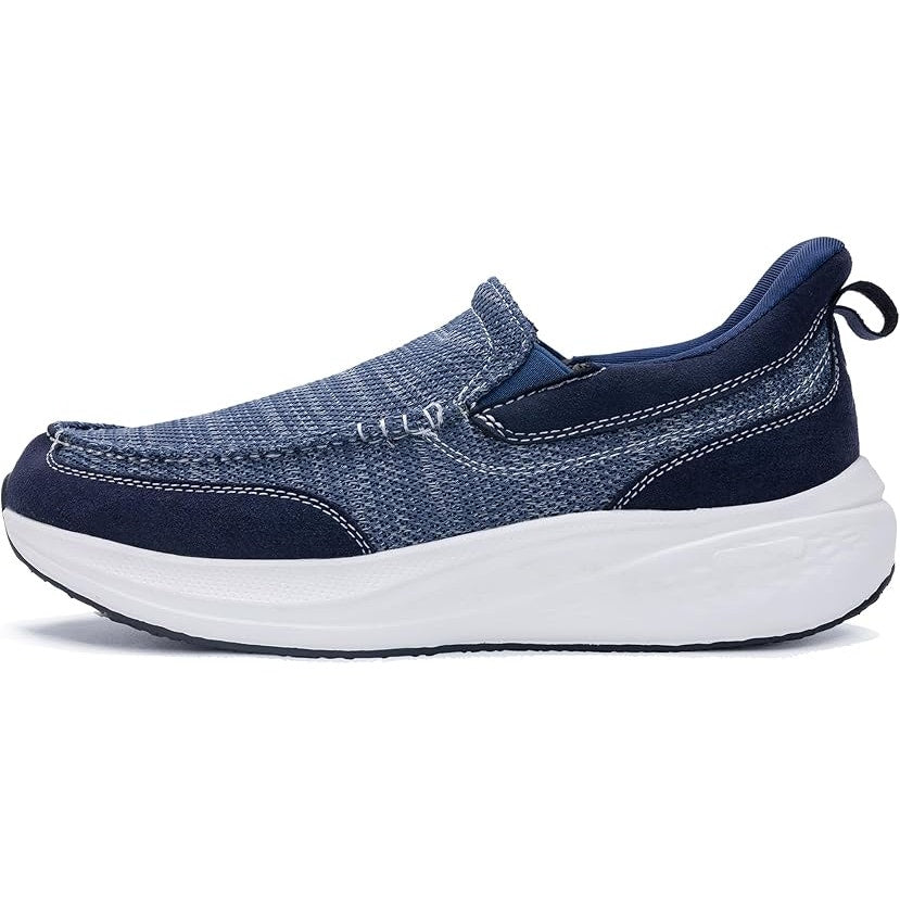Mens 11.5 Gray White Slip On Casual Walking Arch Support Comfort Loafters Shoes