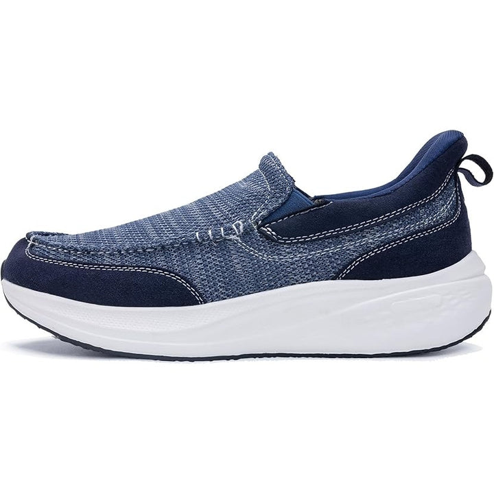 Mens 11.5 Gray White Slip On Casual Walking Arch Support Comfort Loafters Shoes