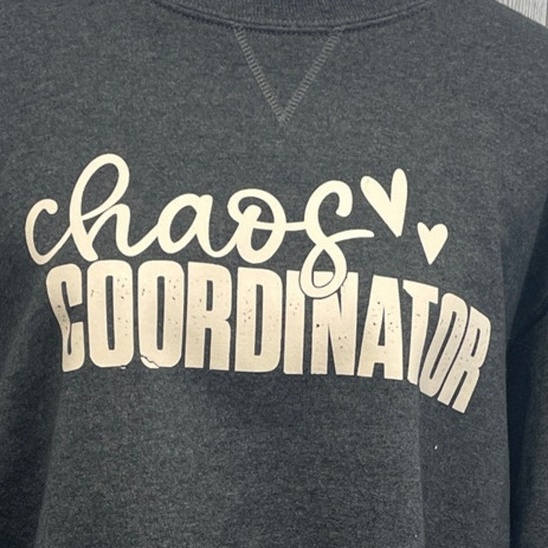 Hand Printed Upcycled Womens Large Chaos Coordinator Long Sleeve Sweatshirt