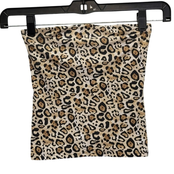 No Boundaries Juniors XS Cotton Spandex Leopard Print Built In Bra Tube Top