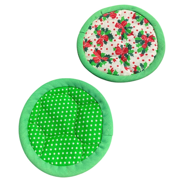 4 Vintage 1980s Handmade Holly Polka Dot Reversible Christmas Oval Place Mats