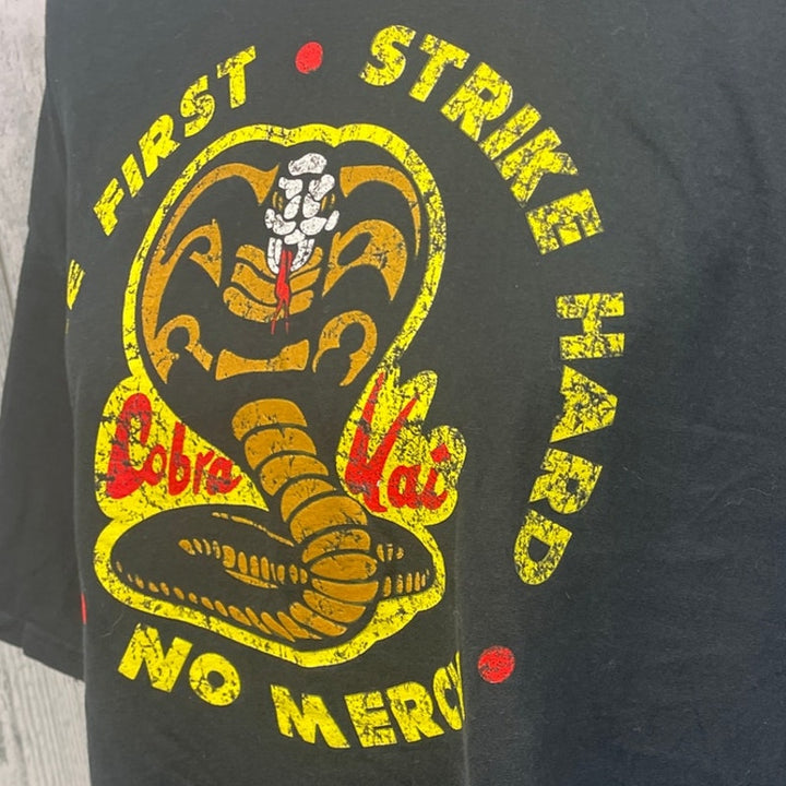 Cobra Kai Men XL Strike First Strike Hard Karate No Mercy Short Sleeve Tee Shirt