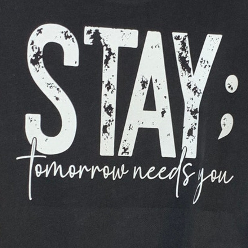 Upcycled Hand Printed Womens Stay; Tomorrow Needs You Long Sleeve Sweatshirt