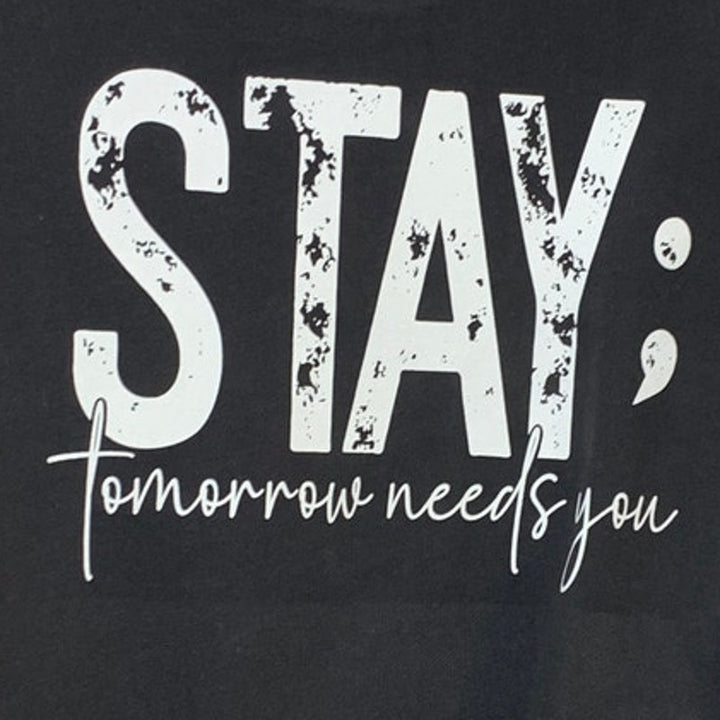 Upcycled Hand Printed Womens Stay; Tomorrow Needs You Long Sleeve Sweatshirt