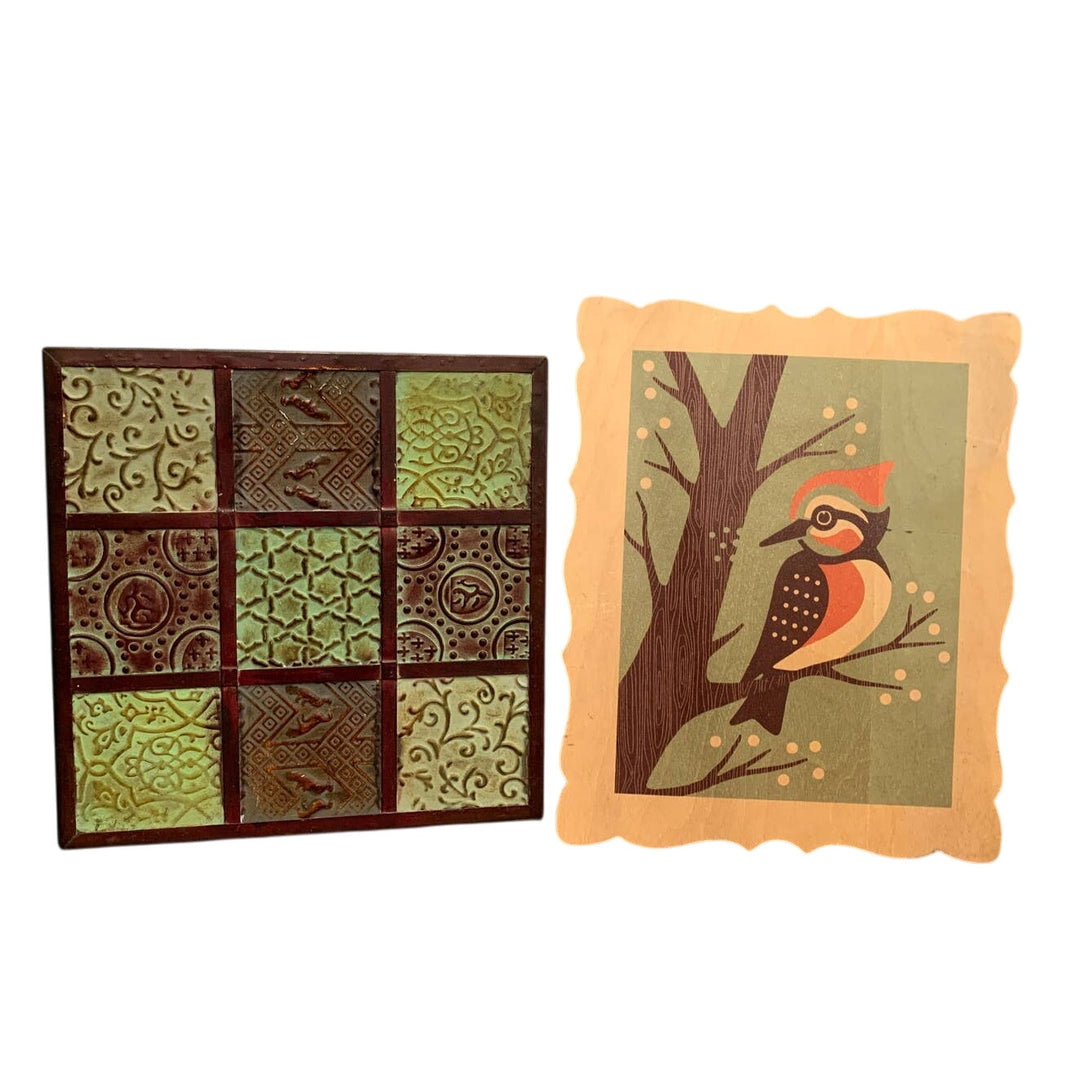 2 Green Wood Metal Rustic Woodpecker Bird Art Nature Home Decor Wall Hangings