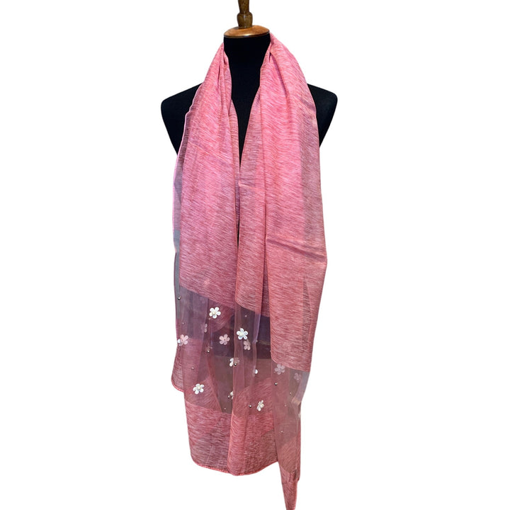 New Pretty in Pink Wedding Long Sheer Pink Pearl Floral Lightweight Scarf Wrap
