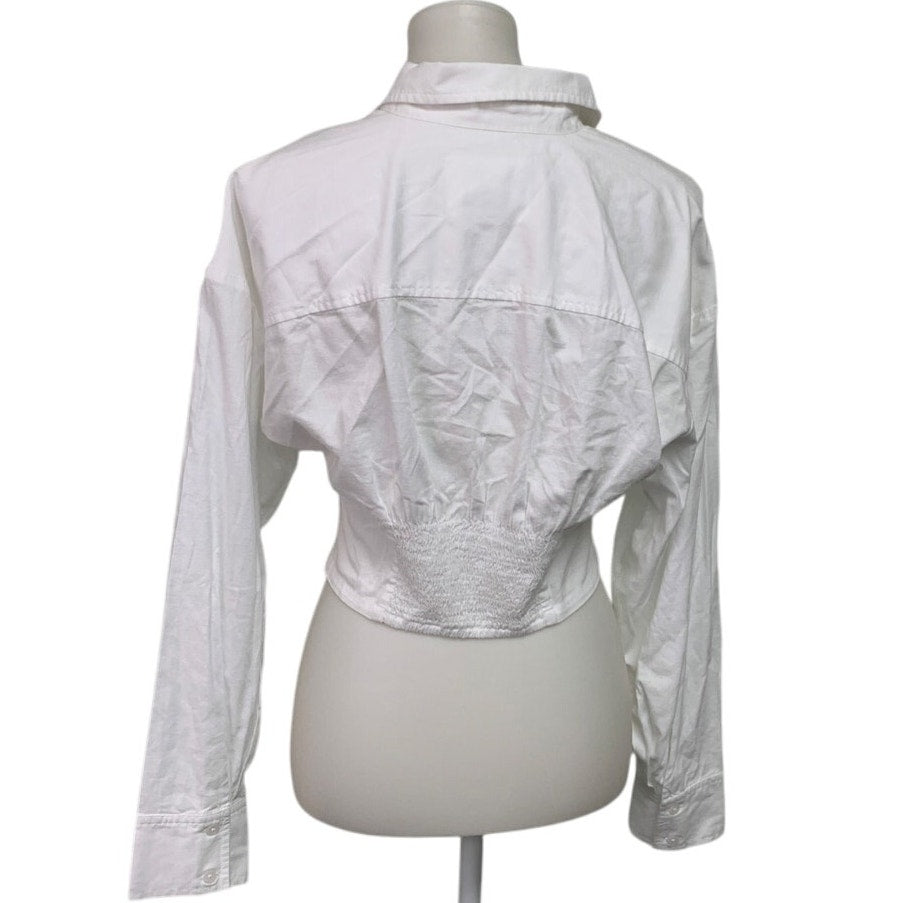 New American Eagle Womens Medium Long Sleeve Cropped Collared Button Up Shirt